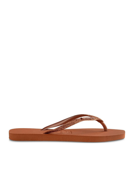 Square Glitter Flip Flops In Orange Colour