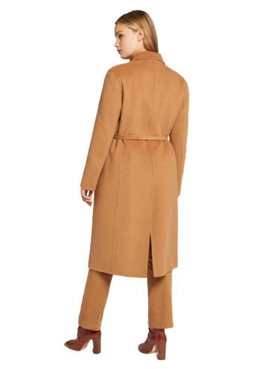 Elena Miro Women's Wool Midi Coat with Belt BEIGE