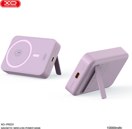 XO PR231 MagSafe Power Bank 10000mAh 15W με Θύρα USB-C Quick Charge 2.0 Μωβ