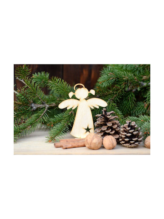 Grawnet Ornament de Crăciun Angel Lemnos cu Pulbere de Aur cu Paiete 11x13buc Set 3buc