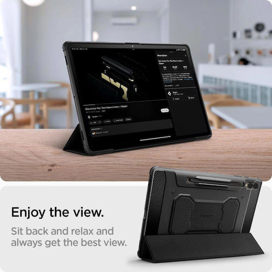 Spigen Rugged Armor Pro Флип Капак Издръжлива Черна (Galaxy Tab S9+ / Galaxy Tab S10+)