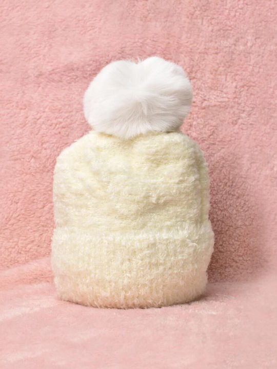 Potre Pom Pom Beanie Beanie Knitted in White color