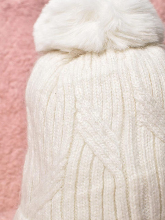 Potre Pom Pom Beanie Beanie Knitted in White color