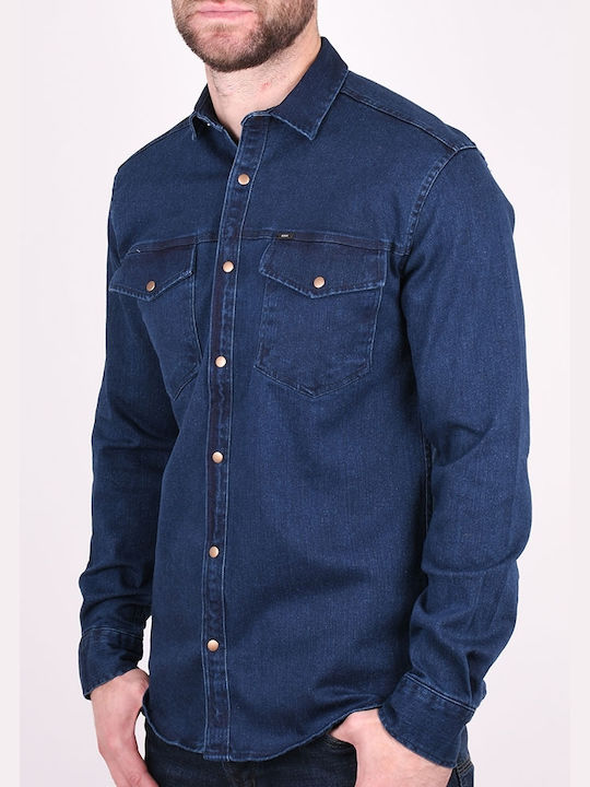 Kedi Men's Shirt Long Sleeve Denim Blue