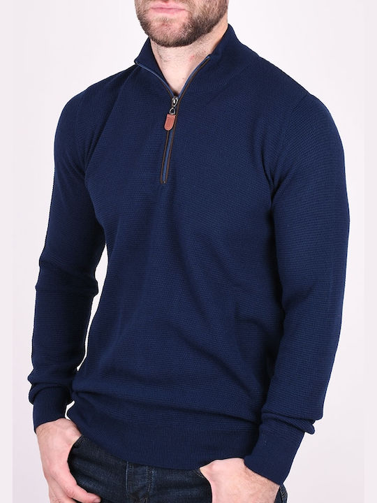 Clever Herren Langarm-Pullover Ausschnitt mit Reißverschluss BLUE