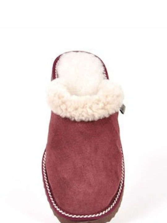 MRDline Leather Winter Women's Slippers in Burgundy color