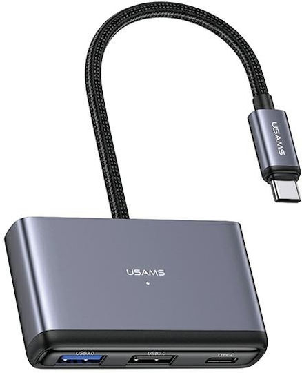Usams USB Hub 4 Ports USB 2.0 with USB-C Connection Gray