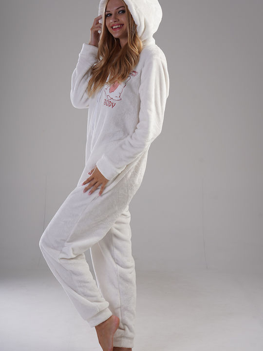 Vienetta Secret Women's Winter Onesie Pajama White