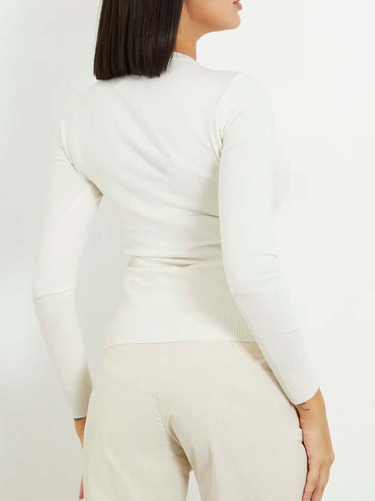 Guess Triangle Bluza de Damă Mânecă lungă Cream White
