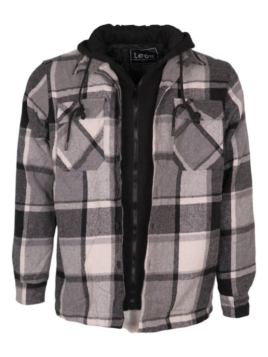 Leox Jeans Men's Shirt Overshirt Long Sleeve Checked Grey.