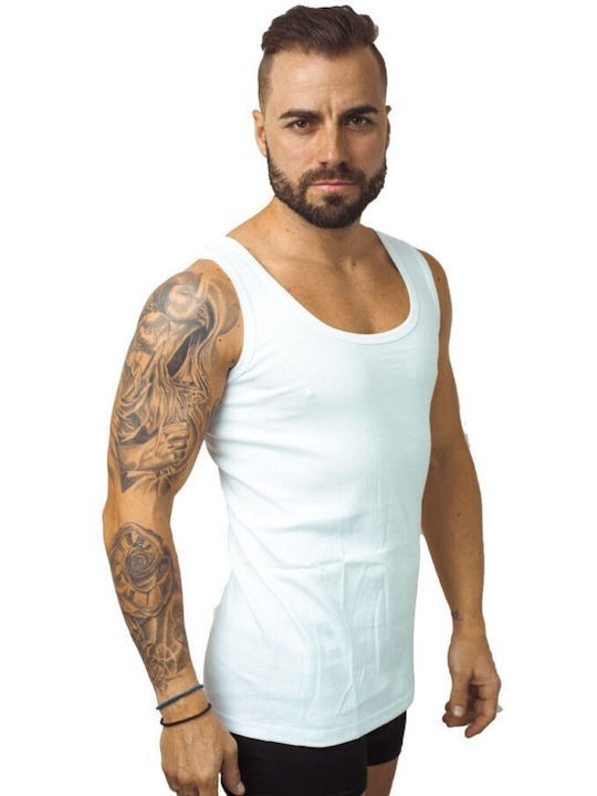 02-1011 Tricou de corp pentru bărbați Fără mâneci Alb