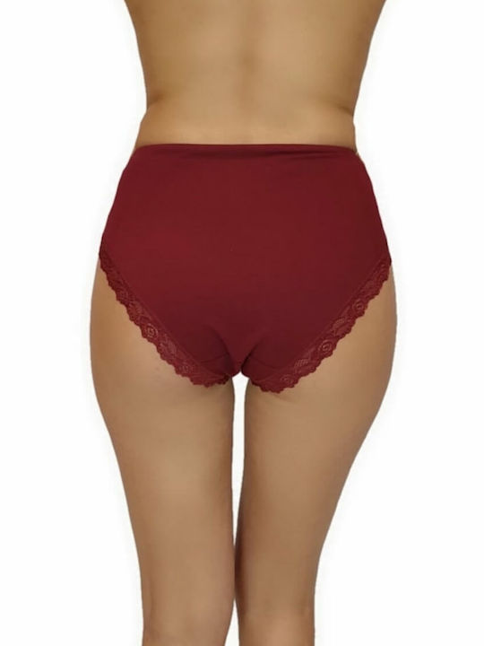 HNX Baumwolle Damen Slip mit Spitze Burgundisch