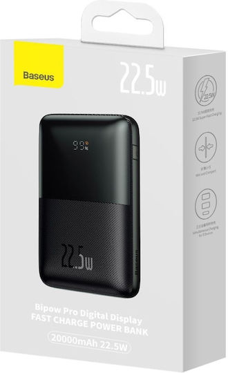 Baseus Bipow Pro Power Bank 20000mAh 22.5W с 2 USB-A порта и USB-C порт Power Delivery Черен