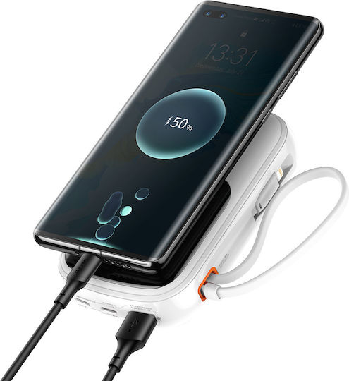 Baseus Qpow Power Bank 10000mAh 22.5W με Θύρα USB-A και Θύρα USB-C Power Delivery / Quick Charge 3.0 Λευκό