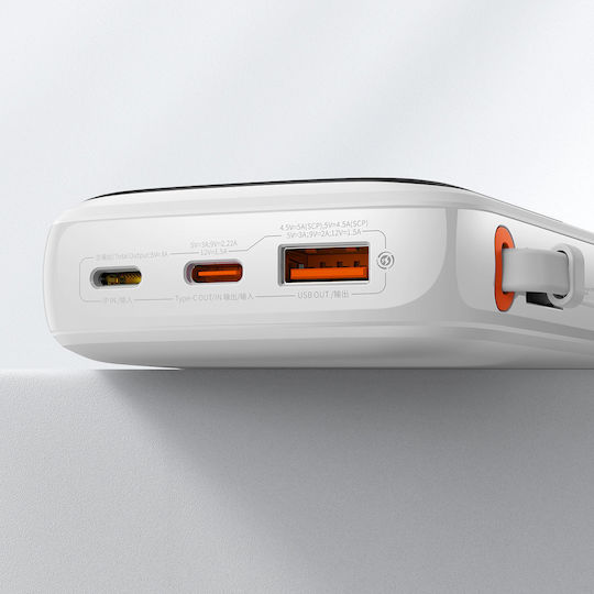 Baseus Qpow Power Bank 10000mAh 22.5W με Θύρα USB-A και Θύρα USB-C Power Delivery / Quick Charge 3.0 Λευκό