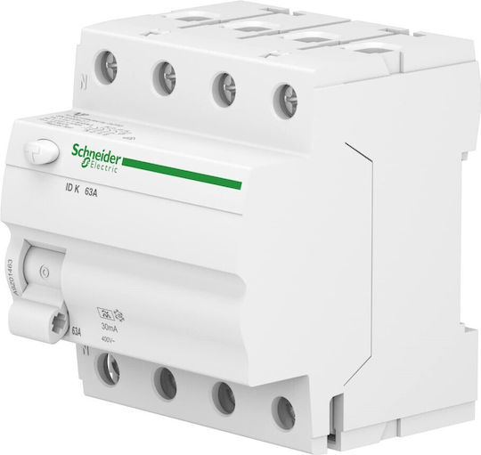 Schneider Electric Ac 30ma Acti 9 Ρελέ Ράγας Διαρροής 63A Τετραπολικό με Τάση 400V