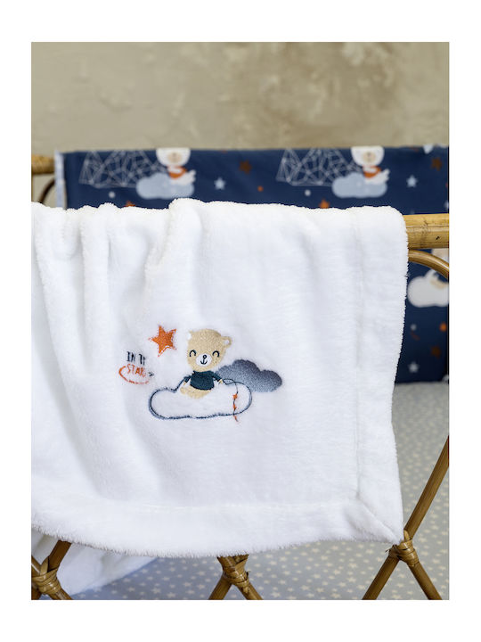 Nima Blanket Cot Nighty Night Fleece White with Animal 110x140cm