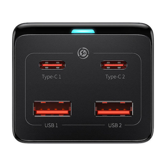 Baseus Ladestation GaN mit 2 USB-A Anschlüsse und 2 USB-C Anschlüsse 100W Schnellaufladung 4.0 in Schwarz Farbe (GaN3 Pro)