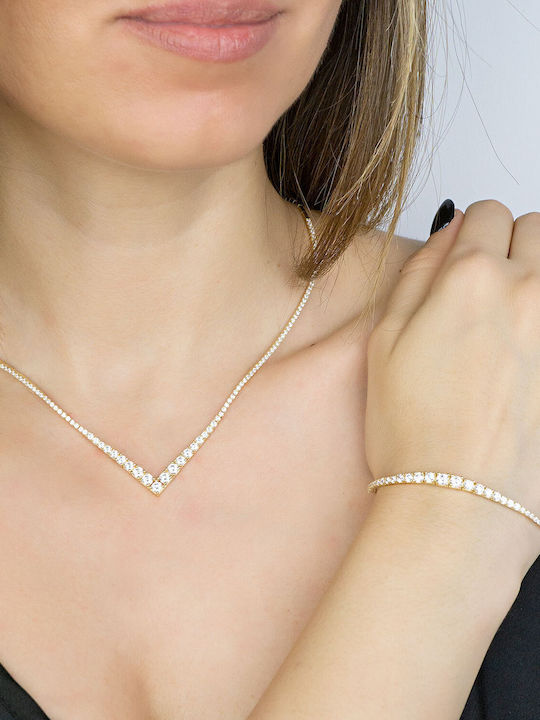 Kiriakos Gofas Set with Necklace & Bracelet from Gold 14K with Stones