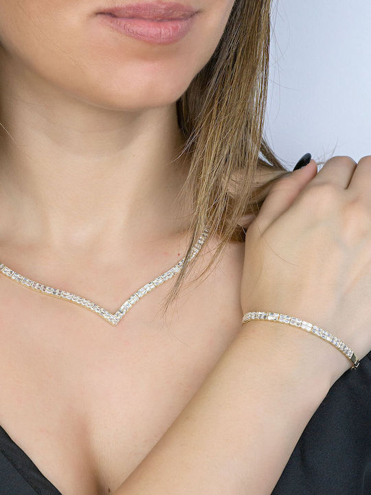 Kiriakos Gofas Σετ με Κολιέ & Βραχιόλι από Χρυσό 14K με Πέτρες
