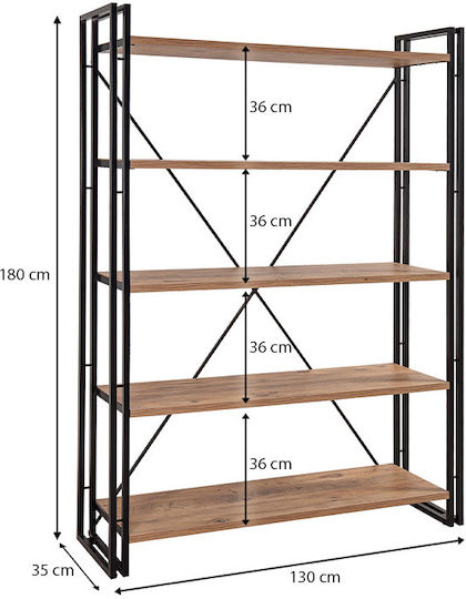 Bibliotecă Atlas Antlantic Pin - Negru 130x35x180 cm