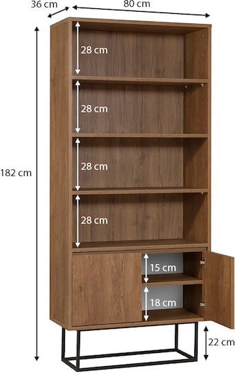 Bookcase Amedeo Walnut 80x36x182cm