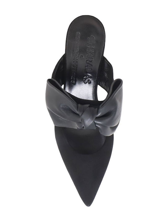 Suede Mules with Thin Low Heel in Black Color