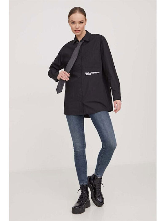 Women's Denim Long Sleeve Shirt Black