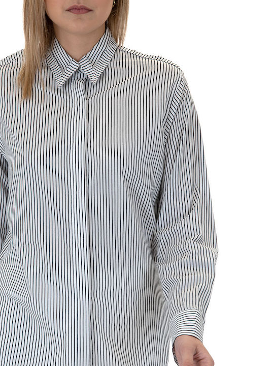 Langärmelig Damen Hemd White Gestreift