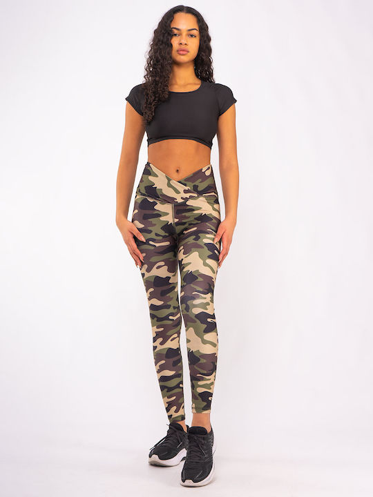 Training Damen Lang Leggings Formendefinition Hohe Taille & Push-up Khaki