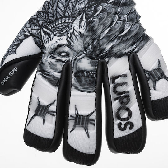 Lupos Tattoo Goalkeeper Gloves — German Latex Giga Grip — Negative Cut — White Black