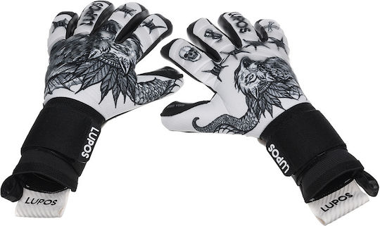 Lupos Tattoo Goalkeeper Gloves — German Latex Giga Grip — Negative Cut — White Black