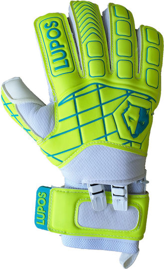 Lupos Lime Training Goalkeeper Gloves — German Soft Latex — Flat Cut —yellow/blue