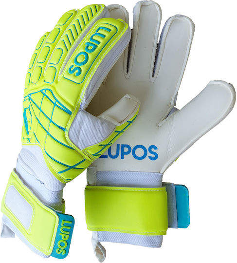 Lupos Lime Training Goalkeeper Gloves — German Soft Latex — Flat Cut —yellow/blue