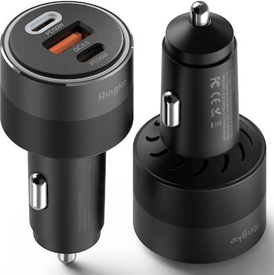 Ringke Car Charger Black with Ports: 1xUSB 2xType-C