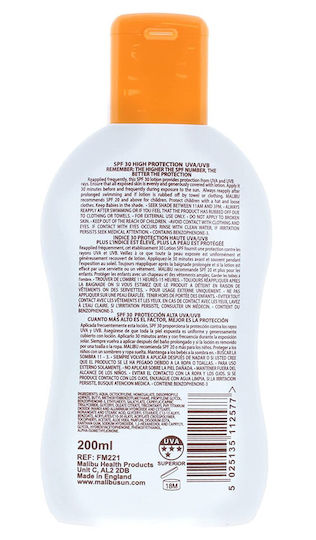 Malibu Wasserdicht Sonnencreme Lotion für den Körper SPF30 2x200ml