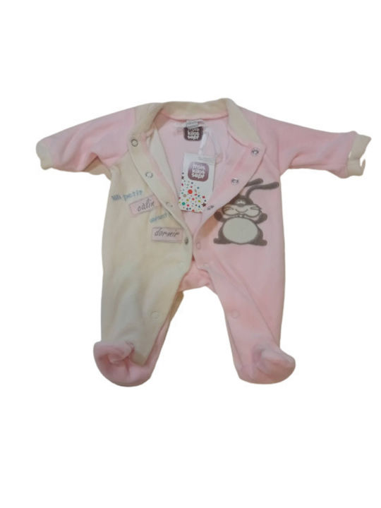 Trois Kilos Sept Baby Bodysuit Set Long-Sleeved Velvet Pink