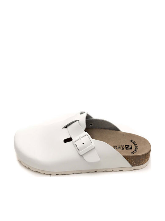 Sanitaire Men's Leather Anatomical Clogs White