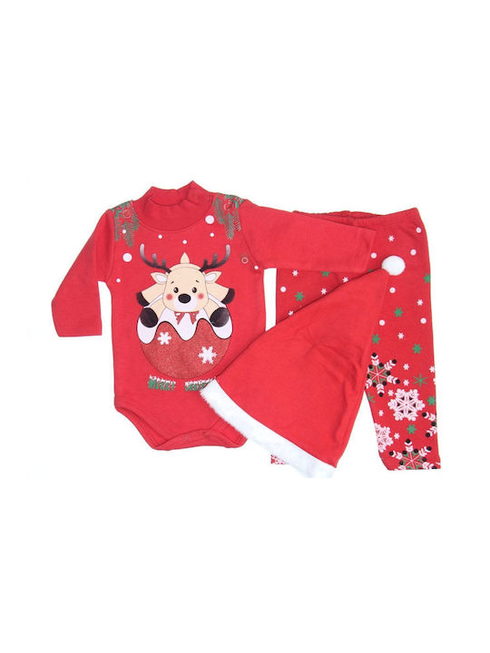 Pabbuc Baby Baby Bodysuit Set Long-Sleeved with Pants RED