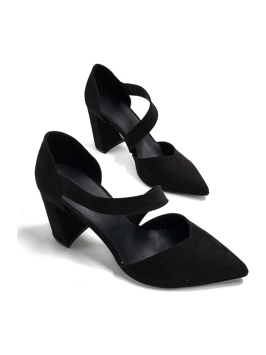 Suede Black Heels with Strap