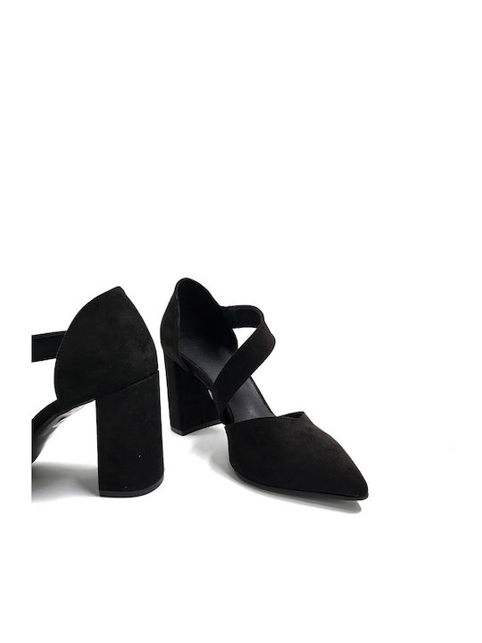 Suede Black Heels with Strap