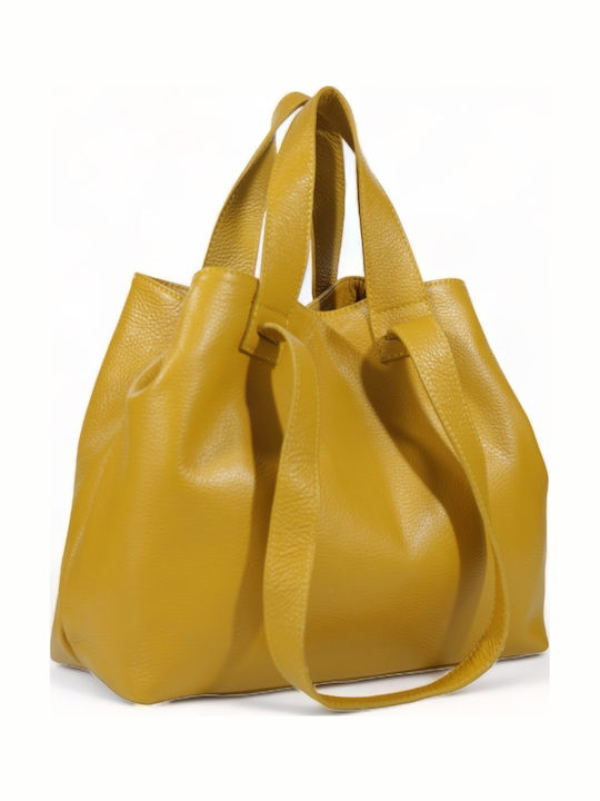 Leather Women's Bag Shopper Shoulder Yellow