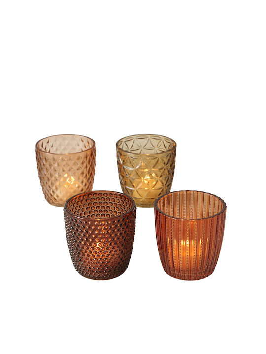 Boltze Set of Candle Holders Glass suitable for Tealights in Brown Color 7.5x7.5x7.5cm 4pcs