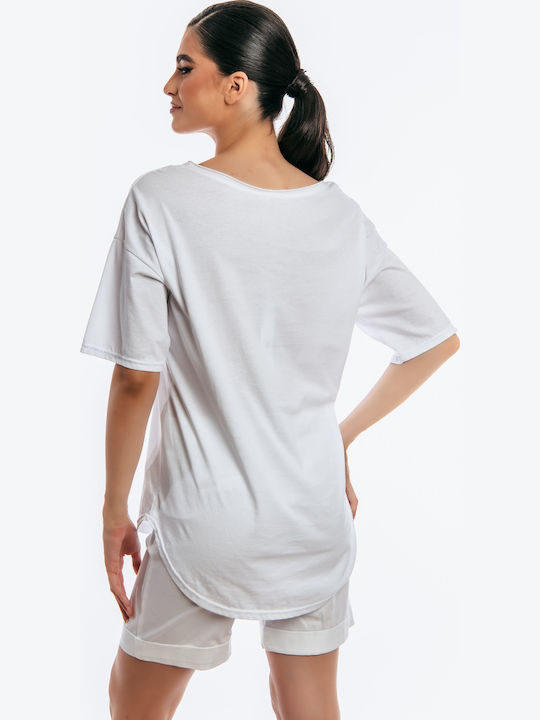 Women's Blouse Cotton Short Sleeve Blue