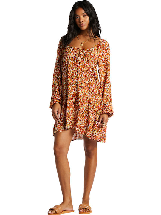 Lucky You Mini Dress with Ruffles Brown