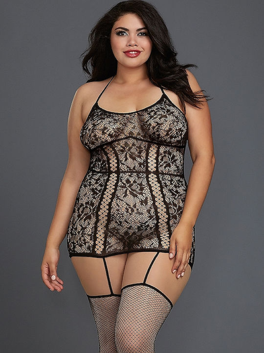 Dreamgirl Plus Size Ολόσωμο Καλσόν Διχτυωτό Μαύρο