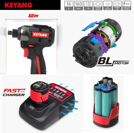 Keyang IW16BL-160I Bürstenloser Akku-Schlagschrauber 14.4V mit Bitgröße Hex