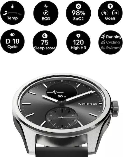 Withings ScanWatch 2 Stainless Steel 42mm Αδιάβροχο με Παλμογράφο (Μαύρο)