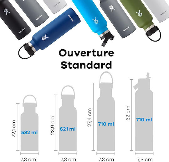 Hydro Flask Стандартна Уста с Гъвкав Сламка Капачка Бутилка Термос Неръждаема Стомана Без BPA 621мл Черен