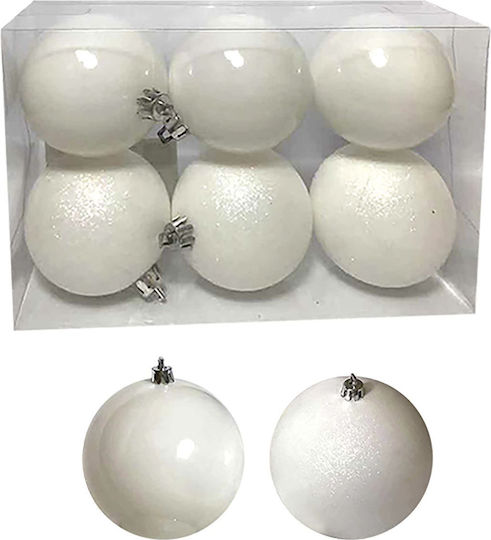 Hängendes Kugel Ornament Ornament Kunststoff Weiß 6cm Set 6Stück